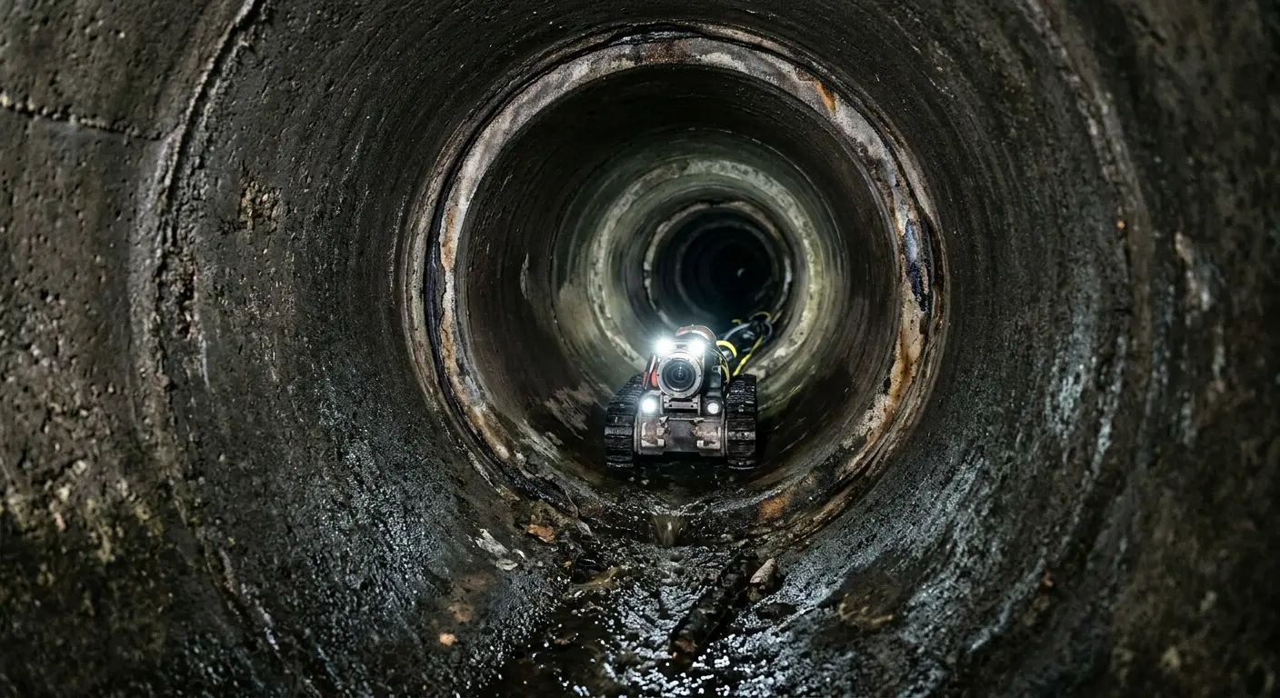 Robotic sewer camera inspecting pipe interior for Sewer Line Cleaning in Doney Park